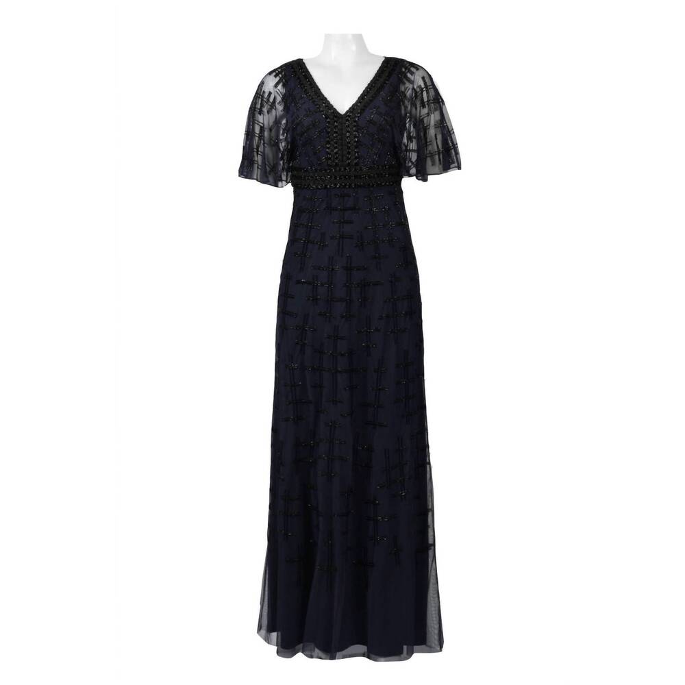 NEW AIDAN MATTOX v-neck cape sleeve embellished dress in twilight - Picture 6 of 6